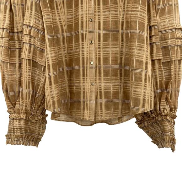 NWT Ulla Johnson Circe Plaid Blouse Chamomile Size 0 Ruffle‎ Puff Sleeve Blouson - Picture 10 of 16